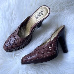 Carlos By Carlos Santana Basket Leather Mules Sz 9 M Brown Women's 5” Heels Boho
